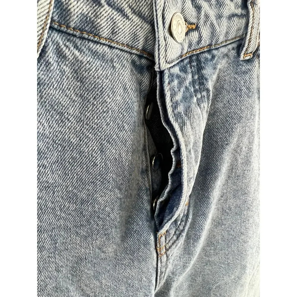 ZARA Blue Medium Wash Button Fly Raw Hem Cropped Straight Leg Jeans Size 6